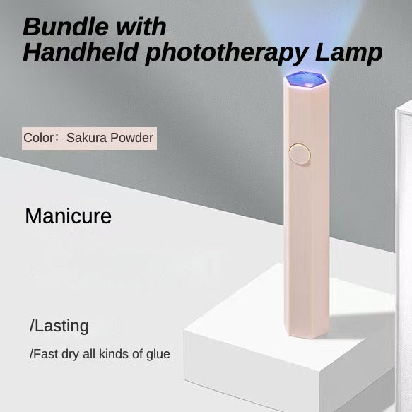 Handheld phototherapy lamp bundle for skin treatment and pain relief, featuring portable design and accessories.